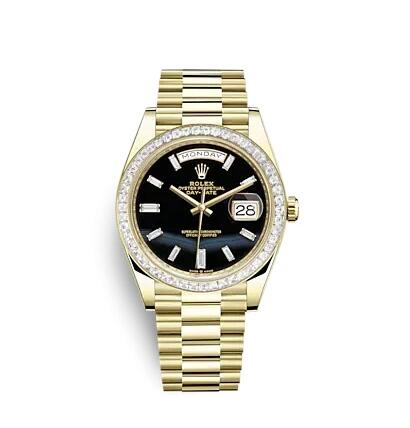 Rolex Day-Date 40 Yellow Gold Diamond Onyx Replica Watch 228398TBR-0038