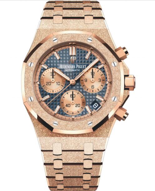 Replica Audemars Piguet Royal Oak Chronograph 41 Frosted Pink Gold Blue Bracelet Watch 26239OR.GG.1224OR.01 Replica Audemars Piguet Royal Oak Chronograph 41 Frosted Pink Gold Blue Bracelet Watch 26239OR.GG.1224OR.01