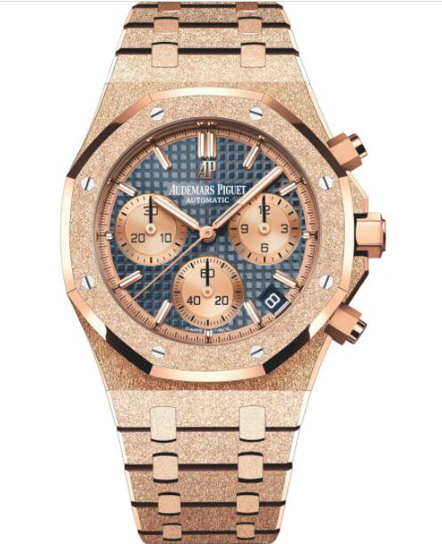 Replica Audemars Piguet Royal Oak Chronograph 41 Frosted Pink Gold Blue Bracelet Watch 26239OR.GG.1224OR.01