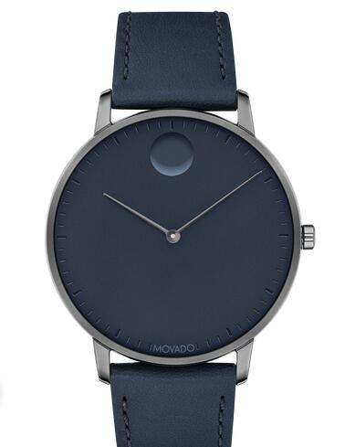 Movado Face Grey Stainless Steel Watch With Navy Leather Strap 3640004 Replica Watch Cheap Price