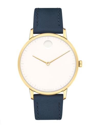 Movado Face Yellow Gold ion-plated Stainless Steel Watch With Navy Leather Strap 3640010 Replica Watch Cheap Price