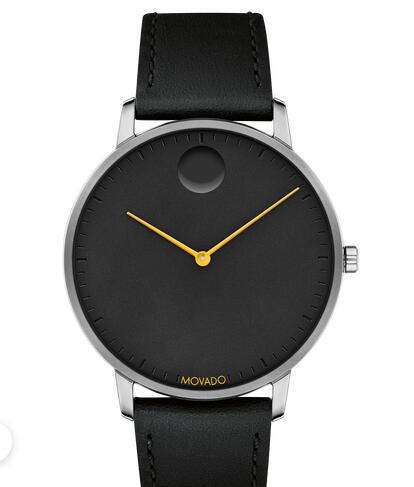 Movado Face grey watch with black dial, orange accents and black strap 3640033 Replica Watch Cheap Price