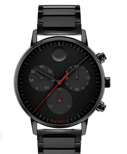 Movado Face black watch with black dial, red accents and black bracelet 3640041 Replica Watch Cheap Price