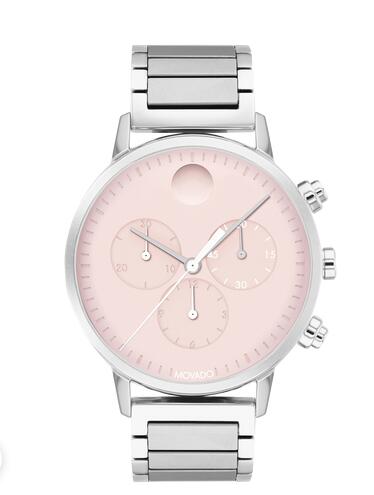 Movado Face stainless steel chronograph watch with pink dial, silver accents and bracelet 3640047 Replica Watch Cheap Price