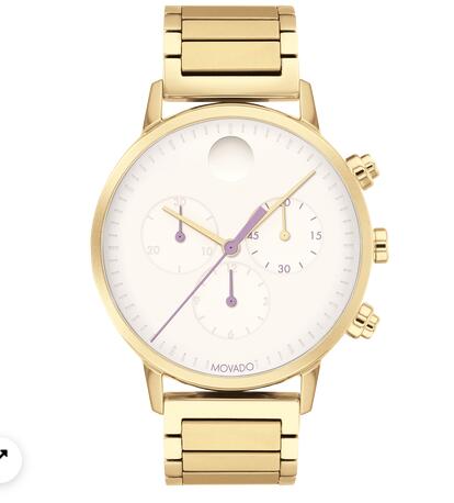 Movado Face pale gold chronograph watch with white dial, purple accents and pale gold bracelet 3640049 Replica Watch Cheap Price