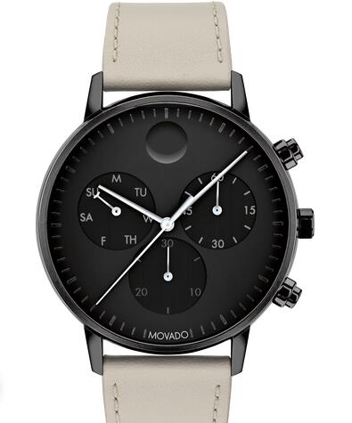 Movado Face Grey Leather Strap Chronoraph Watch With Black Dial 3640055 Replica Watch Cheap Price