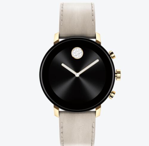 Replica Movado Connect 2.0 pale gold smart watch with grey leather strap 3660024