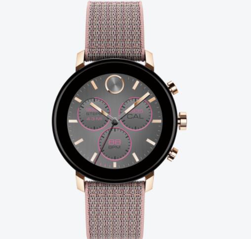 Replica Movado Connect 2.0 pale rose gold smart watch with pink fabric sport strap 3660025