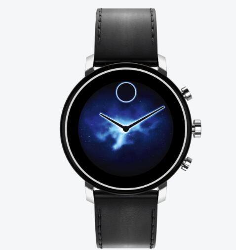 Replica Movado Connect 2.0 stainless steel smart watch with black leather strap 3660028