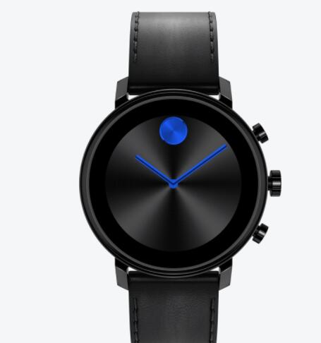 Replica Movado Connect 2.0 black PVD smart watch with black leather strap 3660029