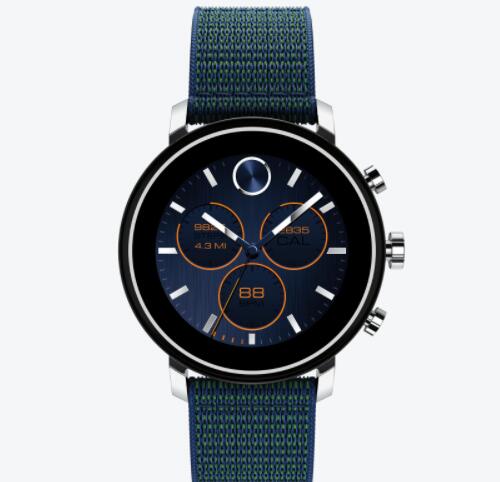 Replica Movado Connect 2.0 stainless steel smart watch with blue fabric sport strap 3660030