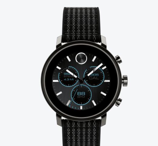 Replica Movado Connect 2.0 gunmetal grey smart watch with black fabric sport strap 3660031