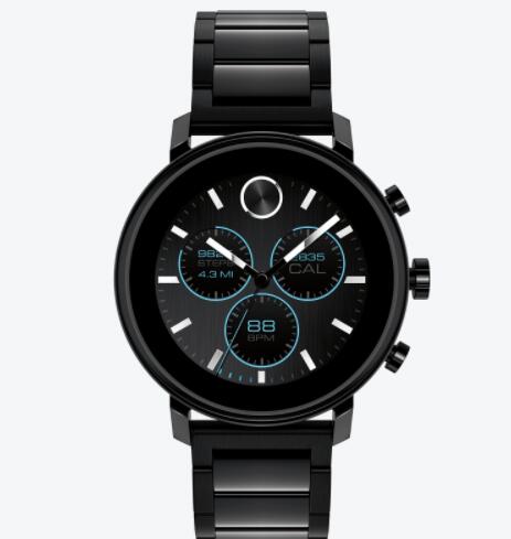 Replica Movado Connect 2.0 black PVD smart watch with black bracelet 3660037