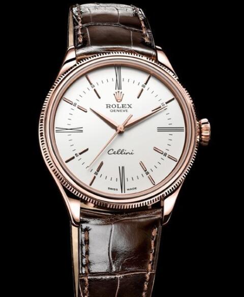Rolex Cellini Watch Replica Cellini Time 50505 Everose Gold - White Dial - Alligator Strap