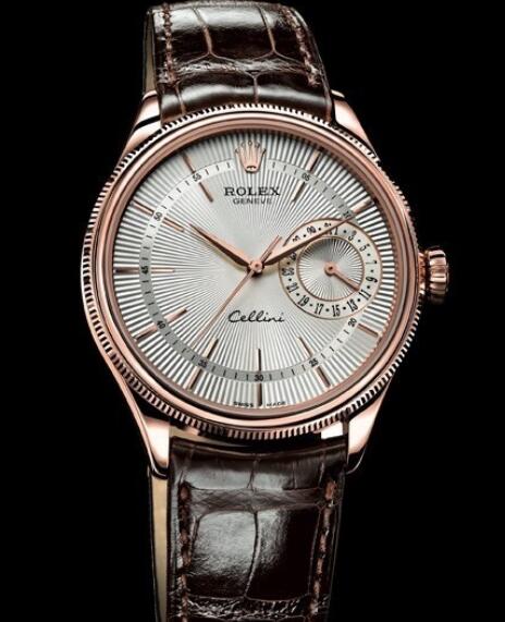 Rolex Cellini Watch Replica Cellini Date 50515 Everose Gold - Silver Dial - Alligator Strap