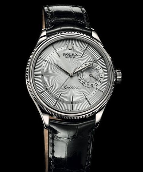 Rolex Cellini Watch Replica Cellini Date 50519 White Gold - Silver Dial - Alligator Strap