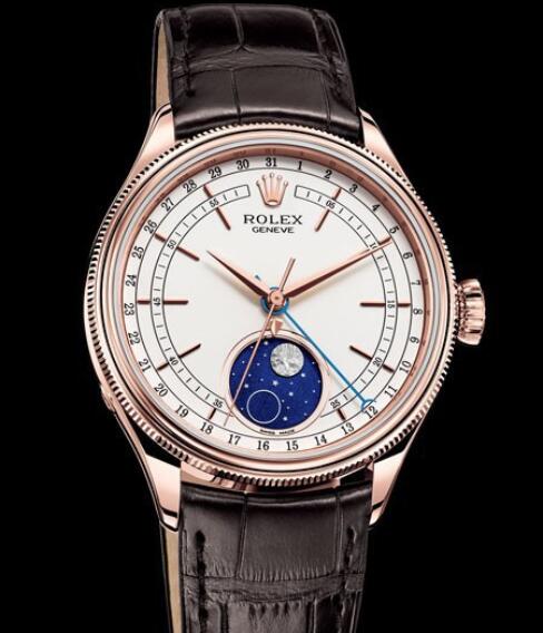 Rolex Cellini Watch Replica Cellini Moonphase 50535 Everose Gold - Alligator leather