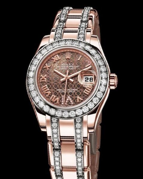 Replica Rolex Watch Rolex Lady-Datejust Pearlmaster Oyster Perpetual 80285 Everose Gold - Diamonds - Black Mother-of-Pearl