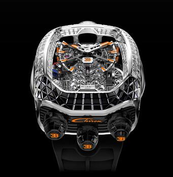Jacob & Co. Bugatti Chiron Tourbillon Baguette Black & Orange Sapphires Replica Watch BU800.30.AA.UA.A