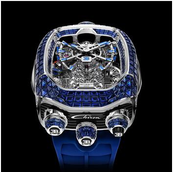 Jacob & Co. Bugatti Chiron Tourbillon Baguette Blue Sapphires Replica Watch BU800.30.BB.UA.ABRUA