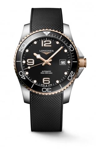 Longines HydroConquest 41 Automatic Stainless Steel Rose Gold Black Rubber Replica Watch L3.781.3.58.9