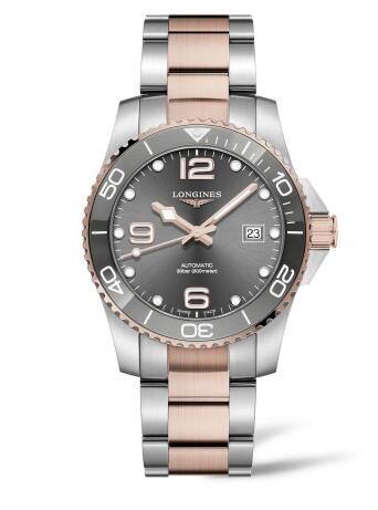 Longines HydroConquest 41 Automatic Stainless Steel Rose Gold Grey Bracelet Replica Watch L3.781.3.78.7