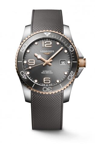 Longines HydroConquest 41 Automatic Stainless Steel Rose Gold Grey Rubber Replica Watch L3.781.3.78.9