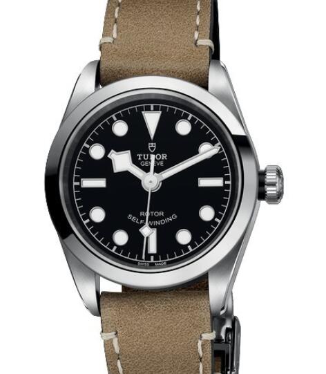 Replica Tudor Watch Women BLACK BAY 32 M79580-0002 Steel - Black Dial - Beige Leather Strap