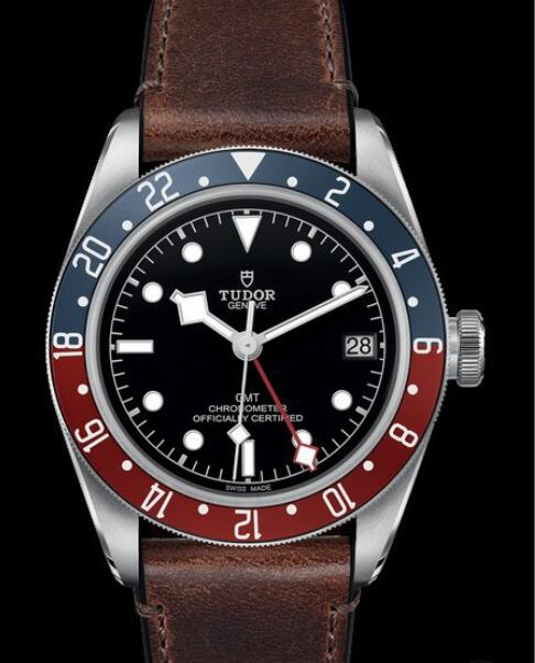 Replica Tudor Watch BLACK BAY GMT M79830RB-0002 Steel - Black Dial - Leather Strap