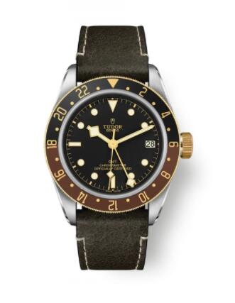 Tudor Black Bay GMT S&G Black Leather Replica Watch M79833MN-0003