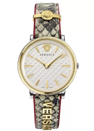 Cheap Versace Women's Swiss V Circle Logomania Edition Elaphe Leather Strap Watch 38mm Replica