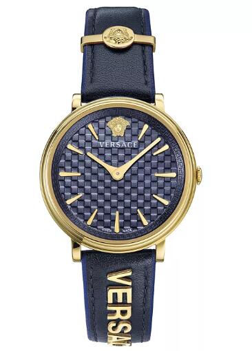 Cheap Versace Women's Swiss V Circle Logomania Edition Black Leather Strap Watch 38mm Replica