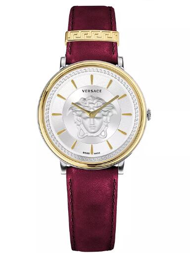 Cheap Versace Women's Swiss V-Circle Red Leather Strap Watch 38mm Replica