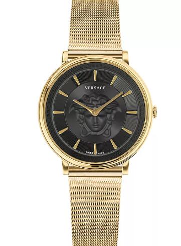 Cheap Versace Women's Swiss V-Circle Gold Ion-Plated Stainless Steel Mesh Bracelet Watch 38mm Replica