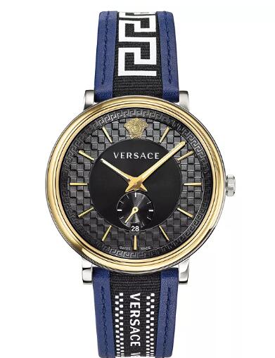 Cheap Versace Men's Swiss V Circle Greca Edition Blue Leather Strap ...