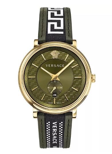 Cheap Versace Men's Swiss V Circle Greca Edition Green Leather Strap Watch 42mm Replica