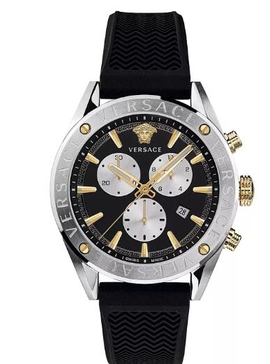 Cheap Versace Men's Swiss V-Chrono Black Silicone Strap Watch 44mm Replica