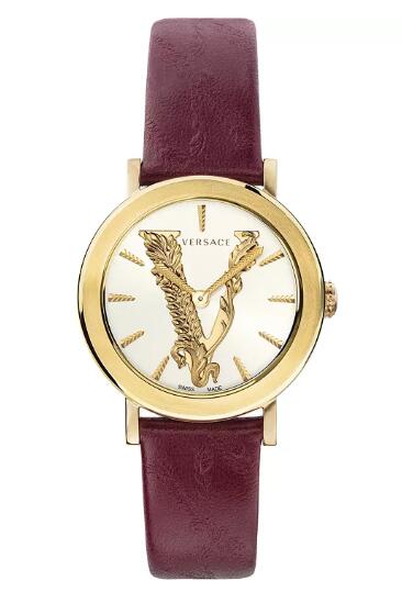 Cheap Versace Women's Swiss Virtus Burgundy Leather Strap Watch 36mm Replica