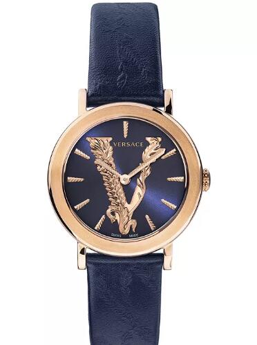 Cheap Versace Women's Swiss Virtus Blue Leather Strap Watch 36mm Replica