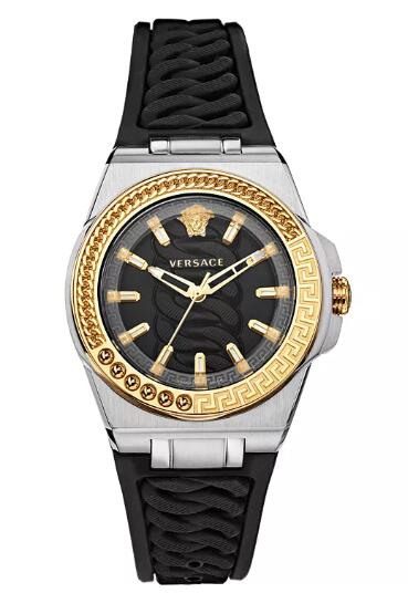 Cheap Versace Women's Swiss Chain Reaction Black Silicone Strap Watch 40mm Replica