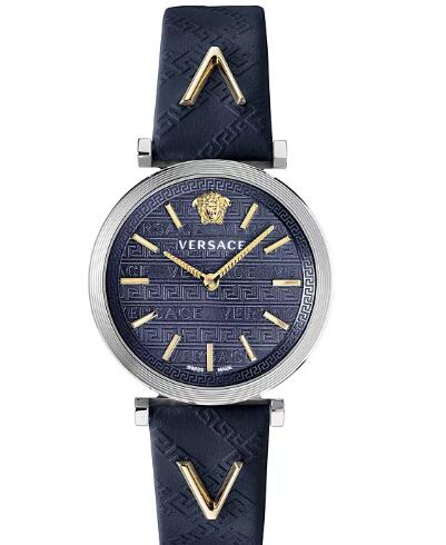 Cheap Versace Women's Swiss V-Twist Blue Leather Strap Watch 36mm Replica