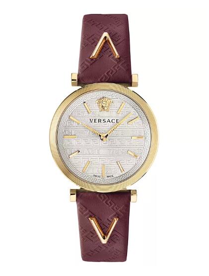 Cheap Versace Women's Swiss V-Twist Burgundy Leather Strap Watch 36mm Replica