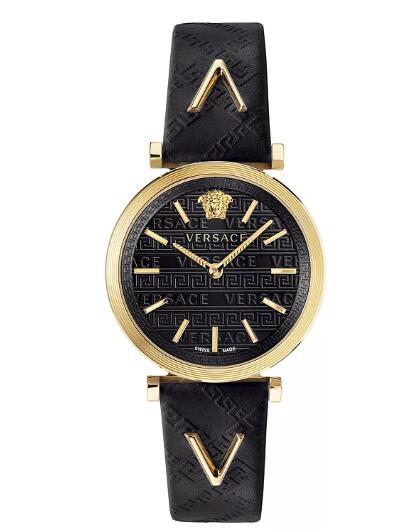 Cheap Versace Women's Swiss V-Twist Black Leather Strap Watch 36mm Replica