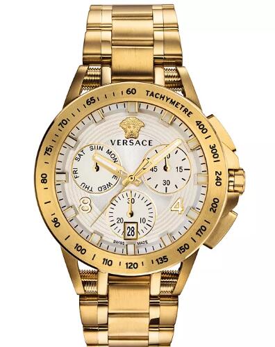 Cheap Versace Men's Swiss Chronograph Sport Tech Gold Ion-Plated Stainless Steel Bracelet Watch 45mm Replica