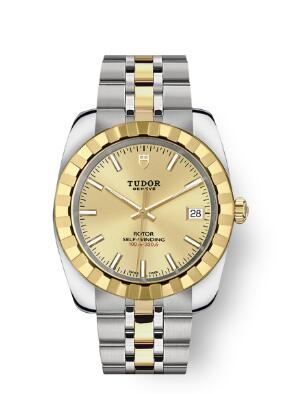 Tudor Classic Date Watch Replica 38 mm steel case Yellow gold bezel m21013-0002