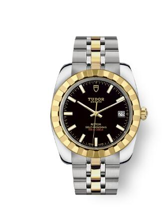 Tudor Classic Date Watch Replica 38 mm steel case Yellow gold bezel m21013-0003