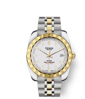 Tudor Classic Date Watch Replica 38 mm steel case Yellow gold bezel m21013-0004