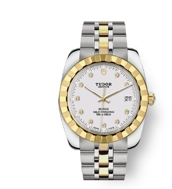 Tudor Classic Date Watch Replica 38 mm steel case White diamond-set dial m21013-0006