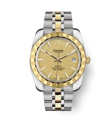 Tudor Classic Date Watch Replica 38 mm steel case Yellow gold bezel m21013-0008