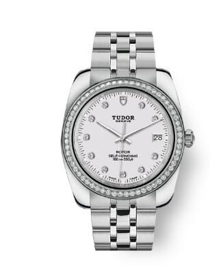 Tudor Classic Date Watch Replica 38 mm steel case White diamond-set dial m21020-0001